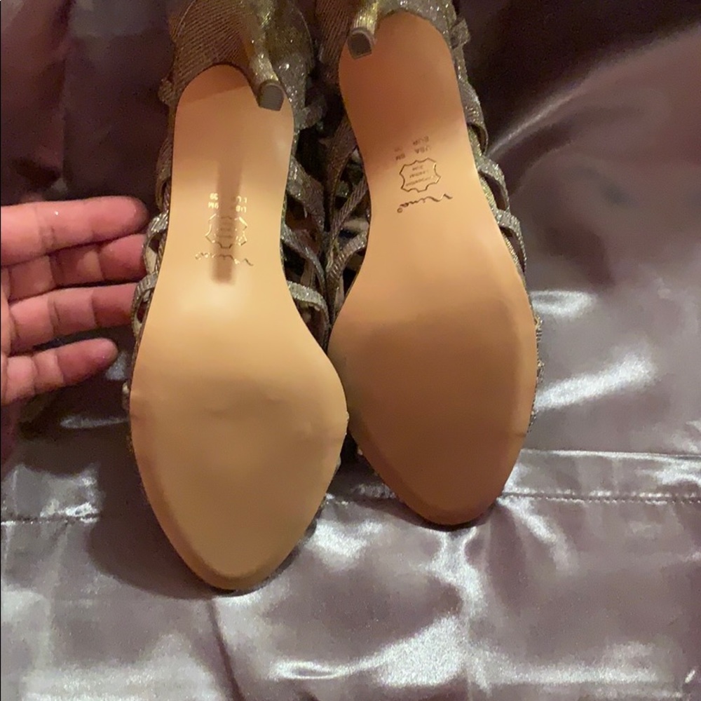 Dramatic Silver Strappy Heels - image 3